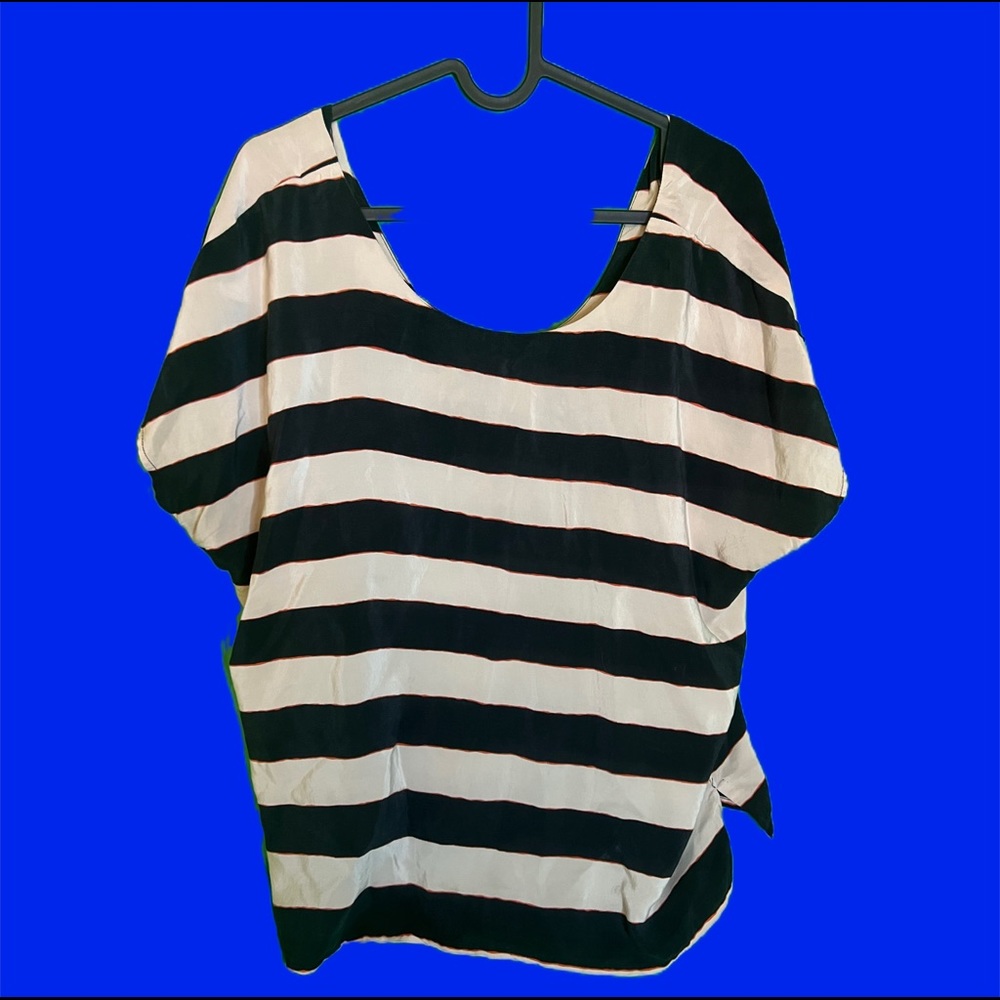 Joie Black and Tan striped silk top short sleeved